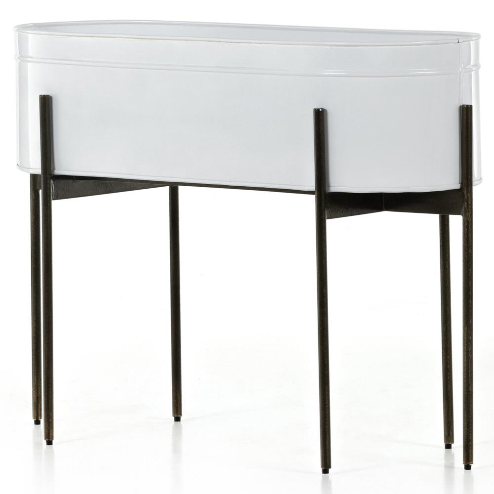 Jared Industrial Loft White Iron Brass Base Oval Outdoor Planter|