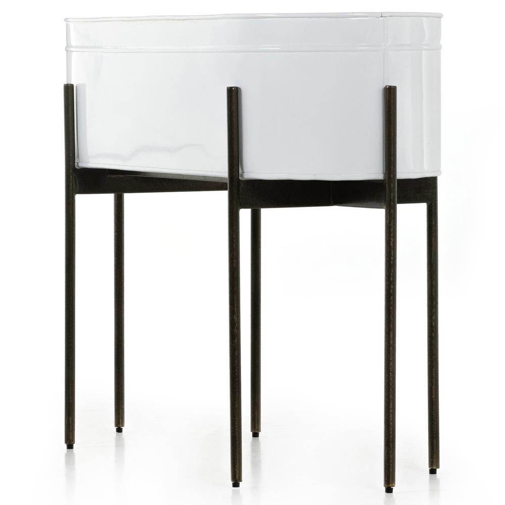 Jared Industrial Loft White Iron Brass Base Oval Outdoor Planter|