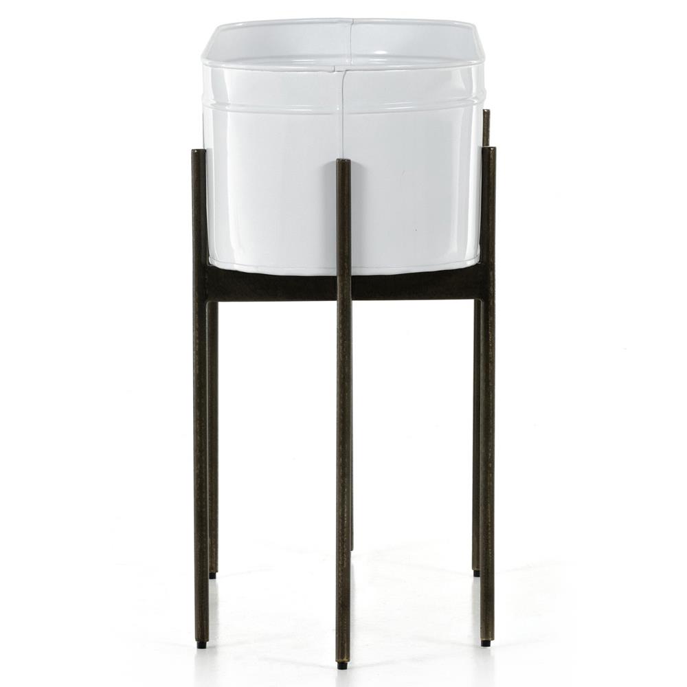 Jared Industrial Loft White Iron Brass Base Oval Outdoor Planter|