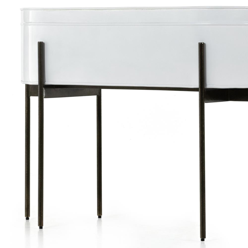 Jared Industrial Loft White Iron Brass Base Oval Outdoor Planter|