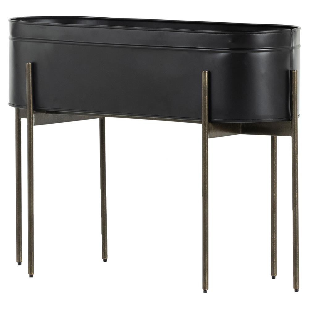 Jared Industrial Loft Black Iron Brass Base Oval Outdoor Planter|