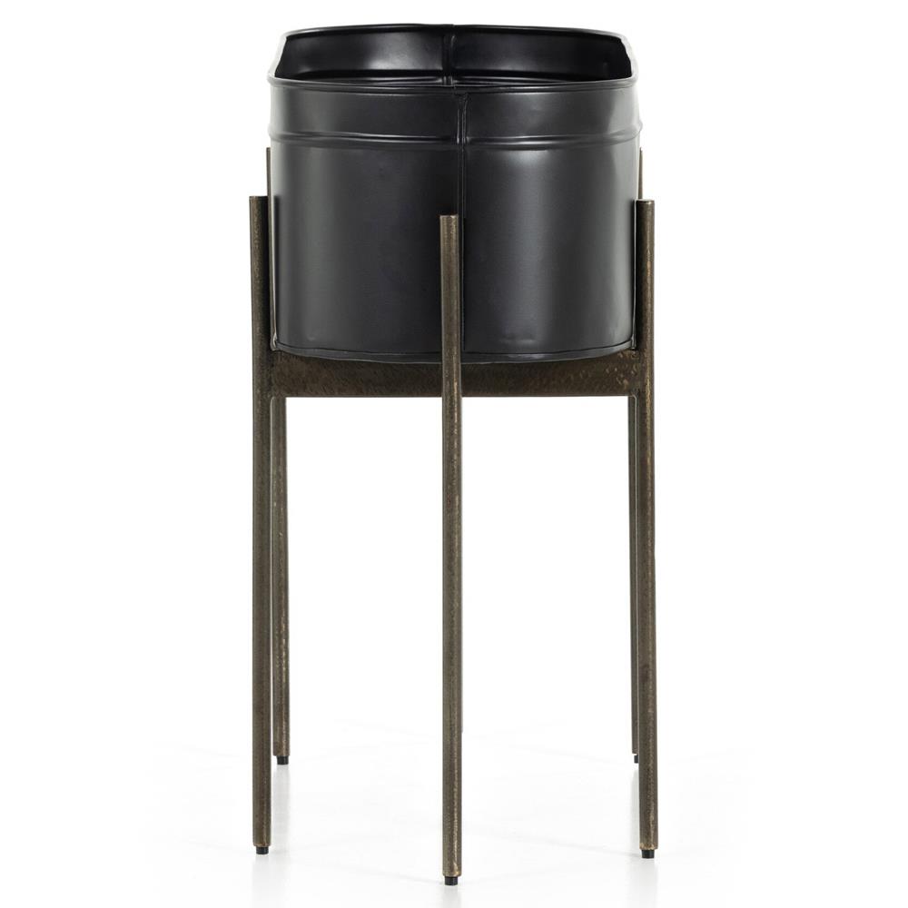 Jared Industrial Loft Black Iron Brass Base Oval Outdoor Planter|