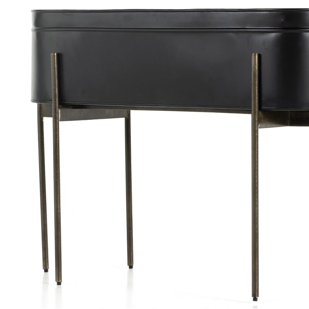 Jared Industrial Loft Black Iron Brass Base Oval Outdoor Planter|