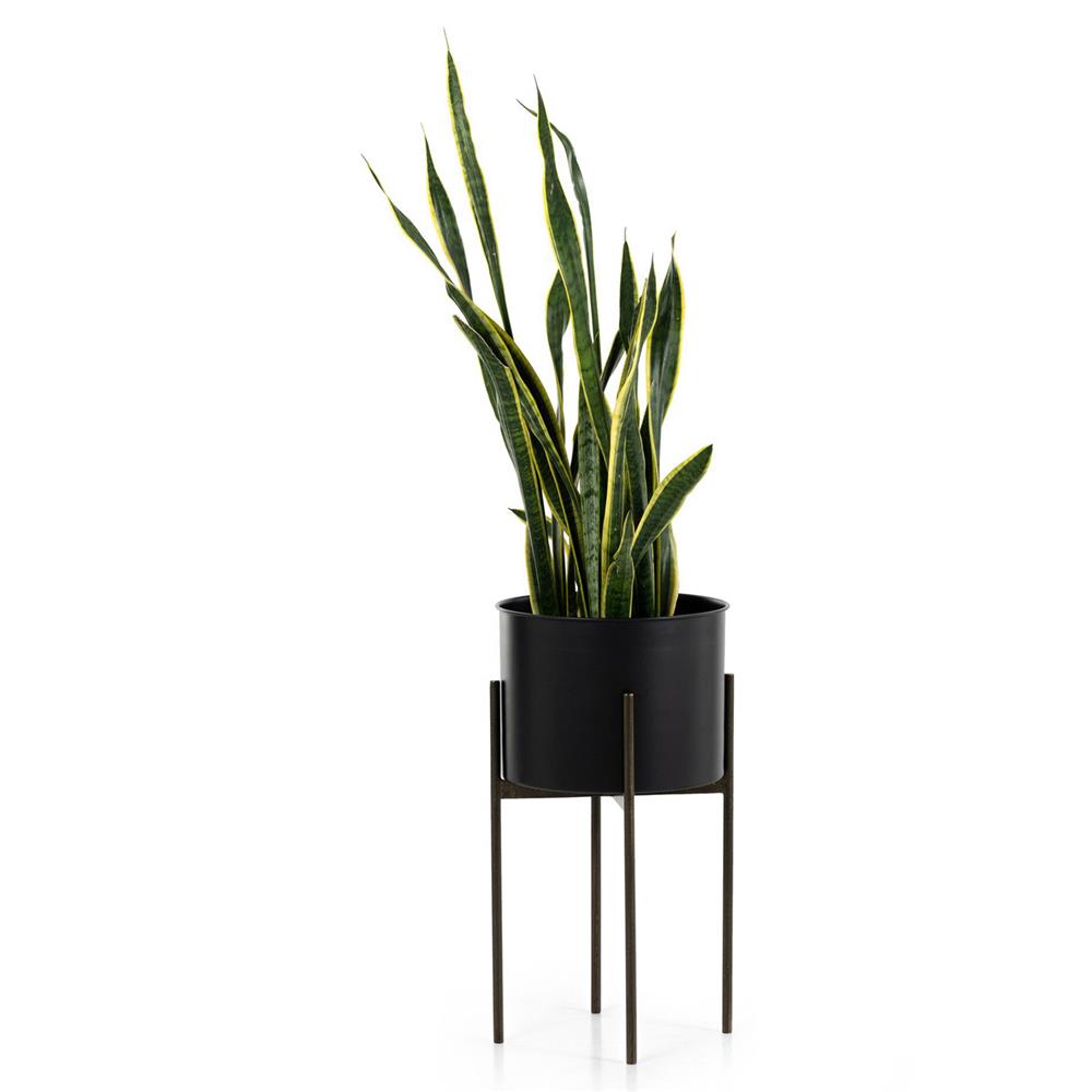 Jared Industrial Loft Black Iron Brass Base Round Outdoor Planter - Small|