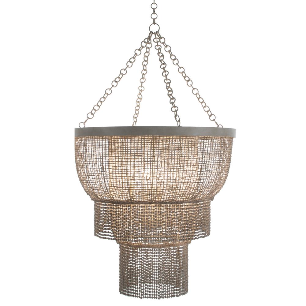 Halia Coastal Beach Whitewash Rattan Beaded Chandelier Large (27