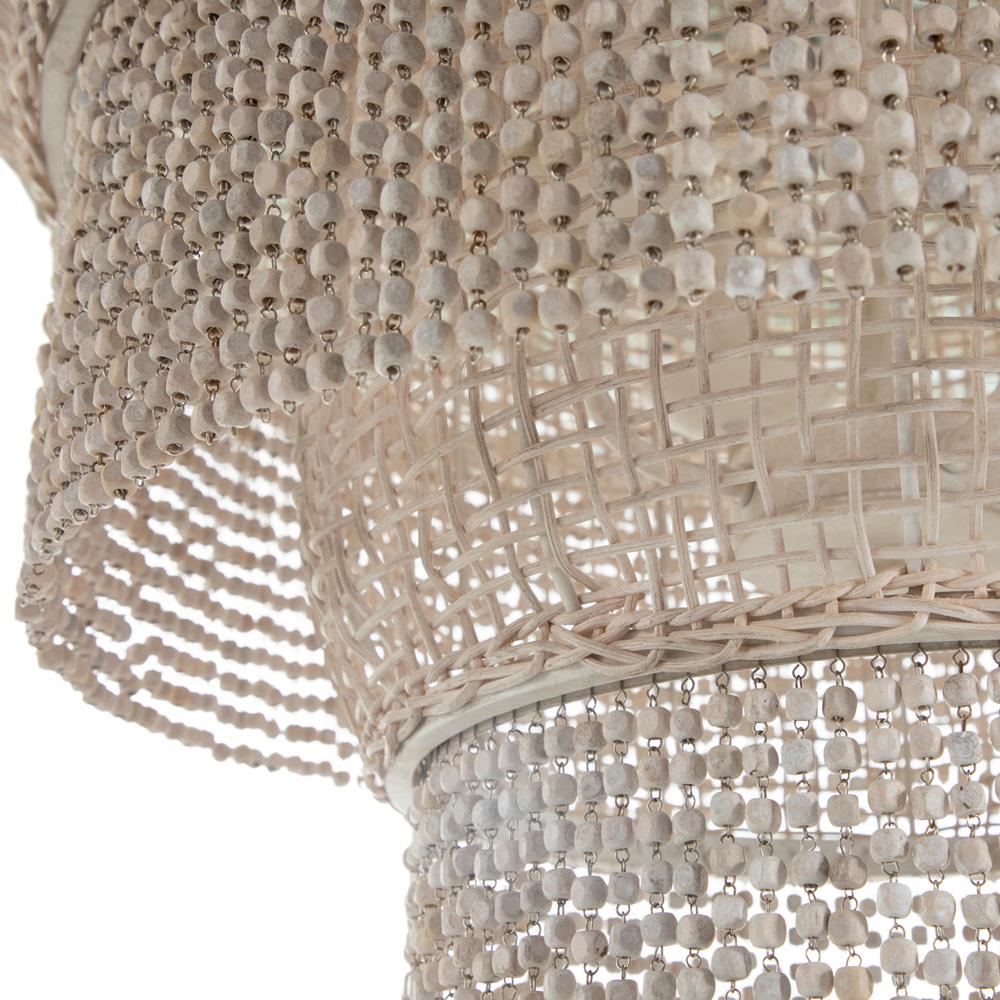 Halia Coastal Beach Whitewash Rattan Beaded Chandelier Large (27