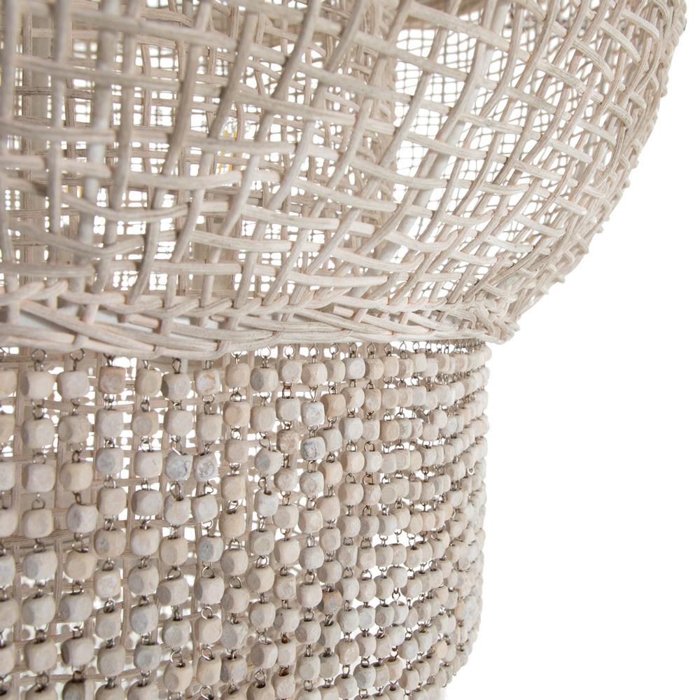 Halia Coastal Beach Whitewash Rattan Beaded Chandelier Large (27