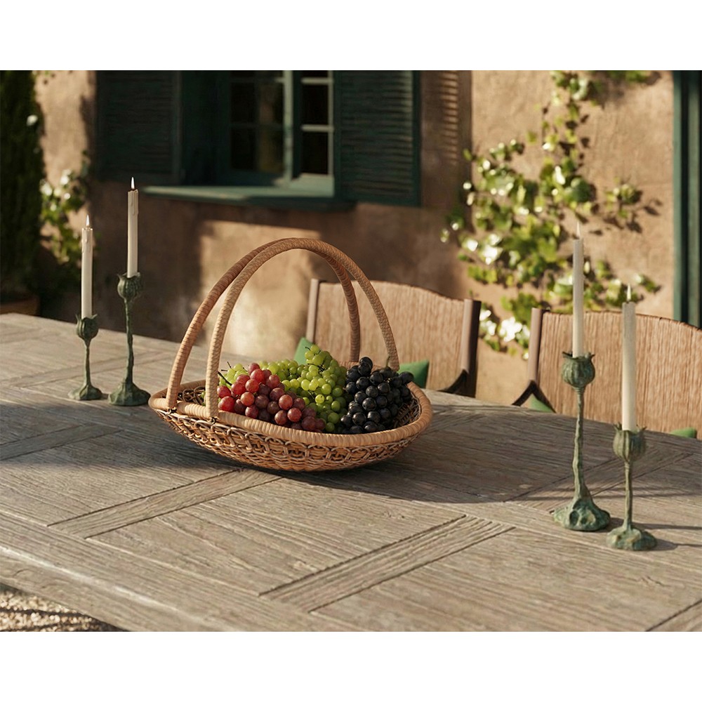 Juliska Provence Coastal Beach Whitewash Woven Rattan Gathering Basket|