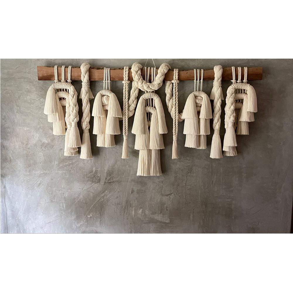 Alma Coastal Natural Cotton Macrame Woven Wood Wall Decor|