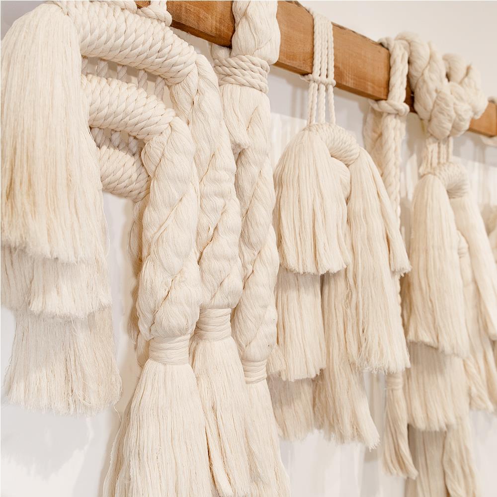 Alma Coastal Natural Cotton Macrame Woven Wood Wall Decor|