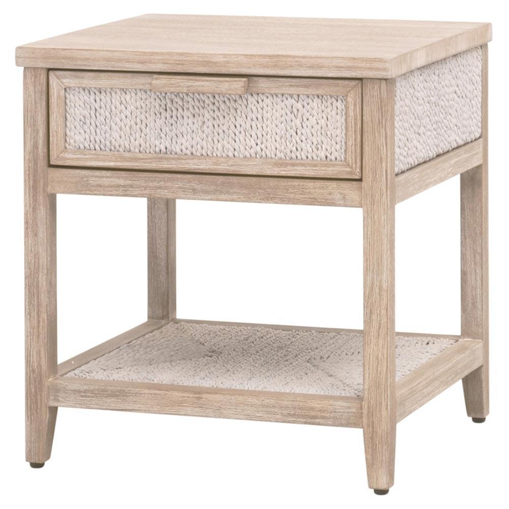 Laurice Coastal Beach Abaca Rope Natural Grey Mahogany Nightstand|
