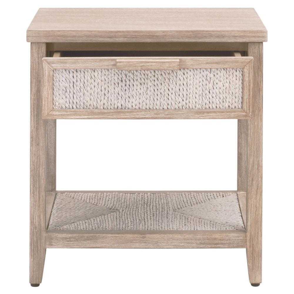 Laurice Coastal Beach Abaca Rope Natural Grey Mahogany Nightstand|