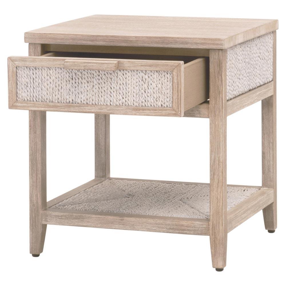 Laurice Coastal Beach Abaca Rope Natural Grey Mahogany Nightstand|