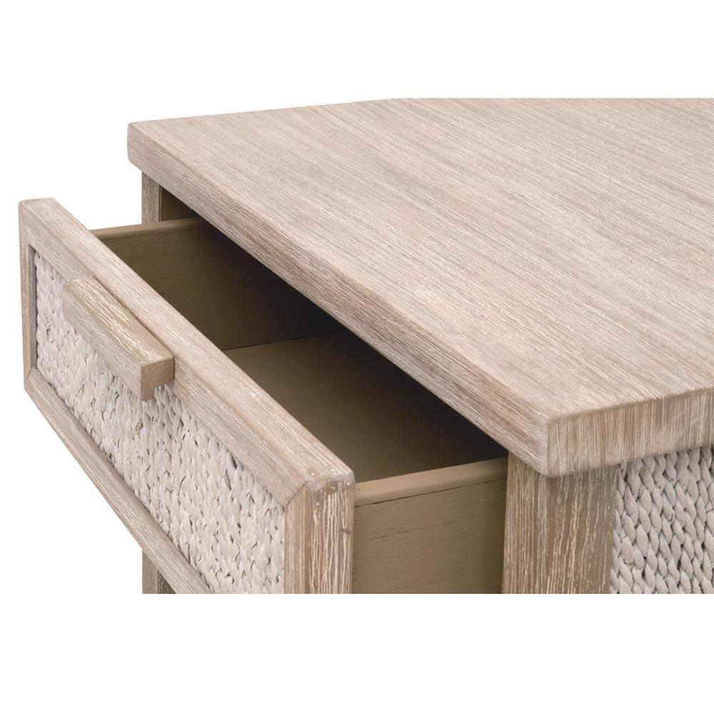 Laurice Coastal Beach Abaca Rope Natural Grey Mahogany Nightstand|