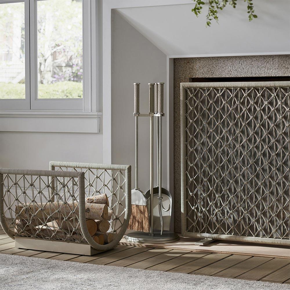 Palecek Kensington Coastal Champagne Woven Wrought Iron Fireplace