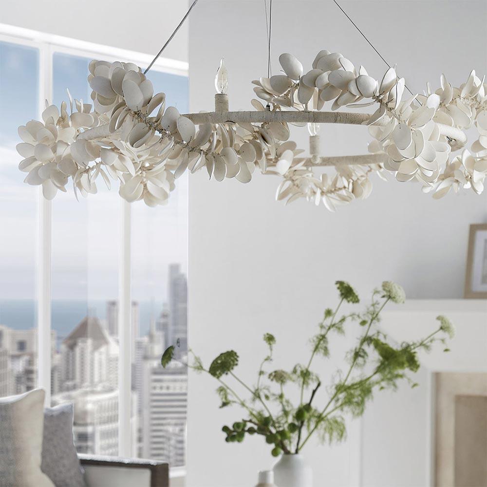 Palecek Roma Coastal Beach Off White Coconut Shells Chandelier