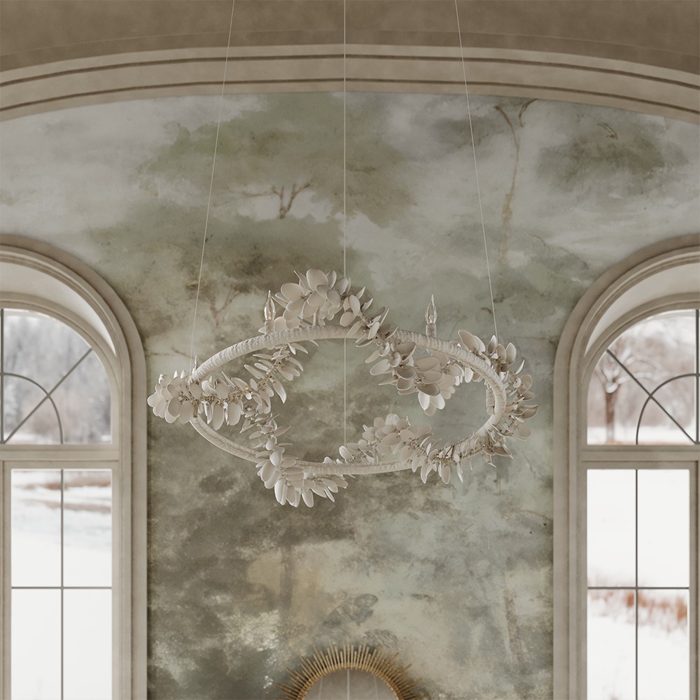 Palecek Roma Coastal Beach Off White Coconut Shells Chandelier