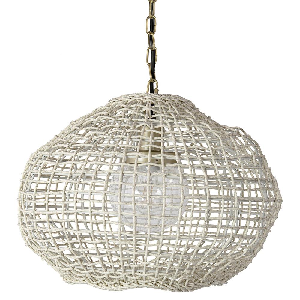 Palecek Belvedere Coastal Beach Whitewash Woven Outdoor Pendant