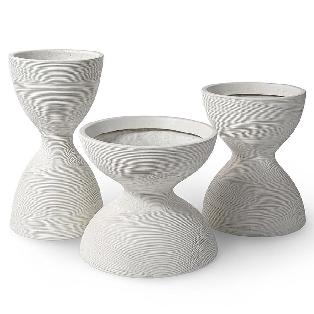 Palecek Poppy French Country White Textured Stonecast Round Planter - Medium|