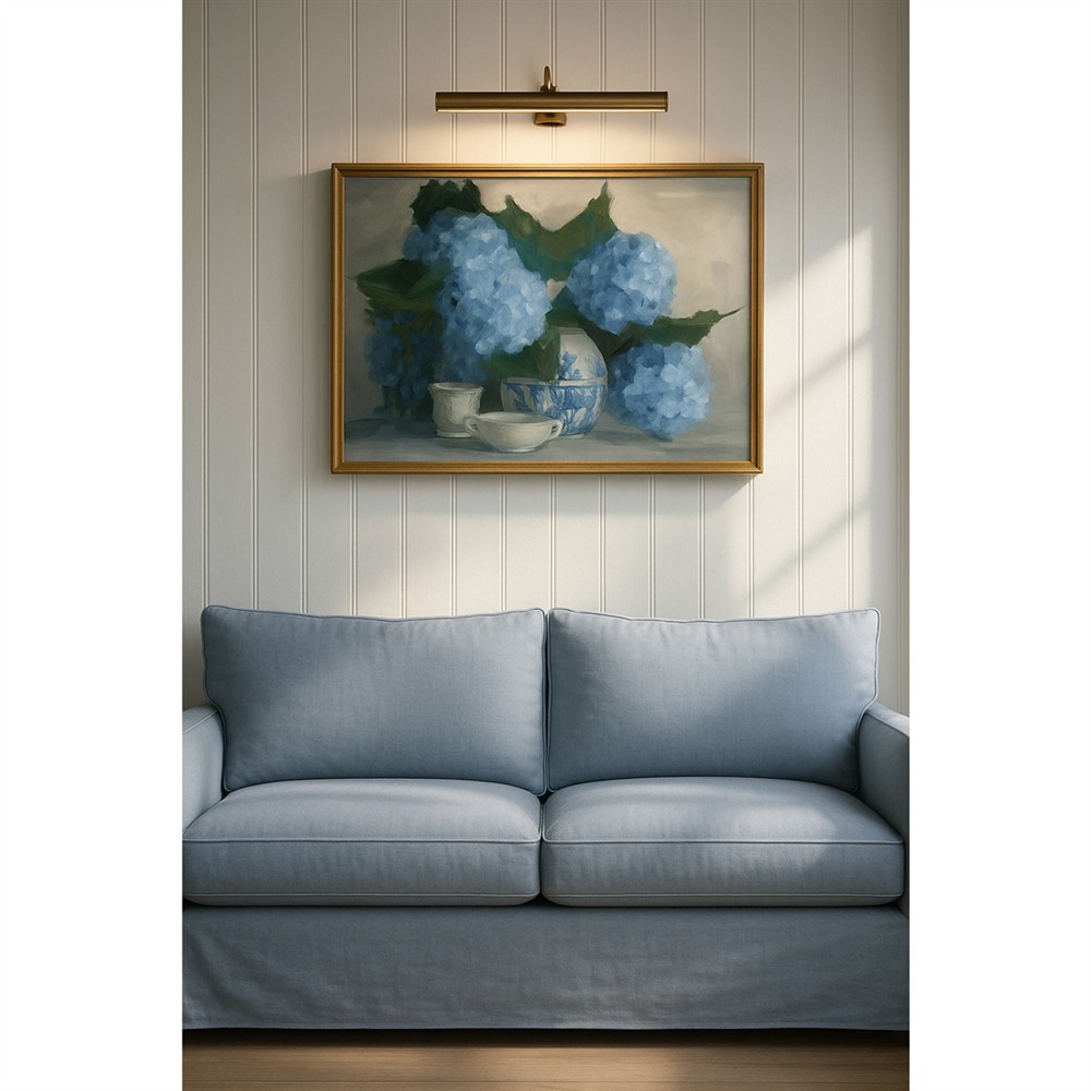 Maraha French Blue Hydrangea Floral & Botanical Gold Frame