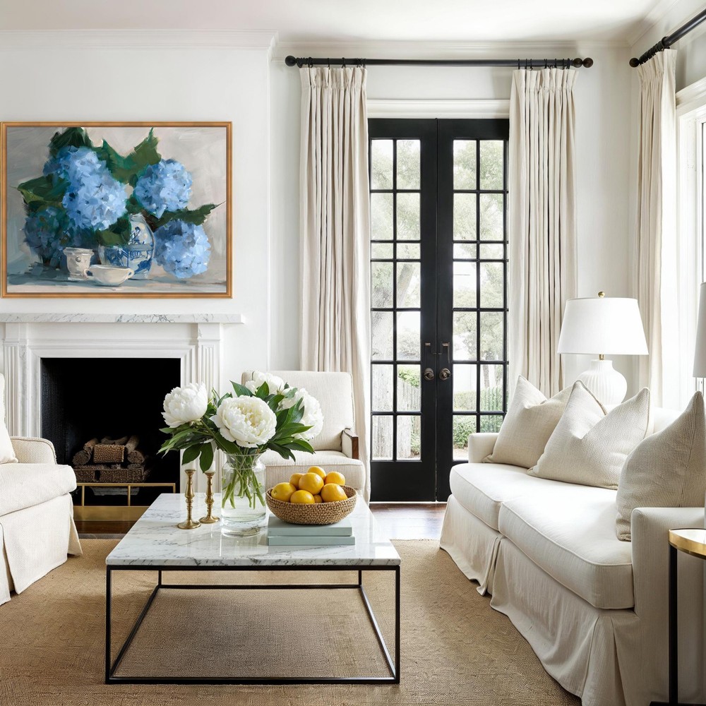 Maraha French Blue Hydrangea Floral & Botanical Gold Frame