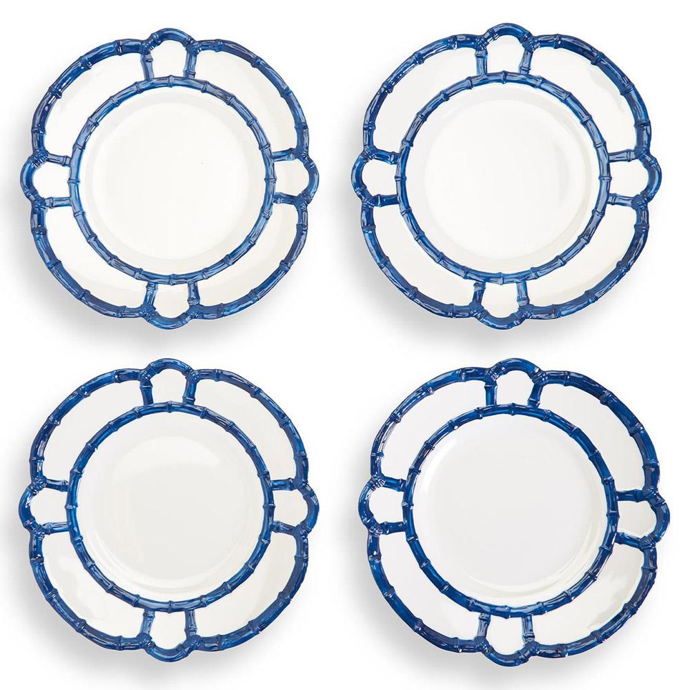 Adrienne Coastal Beach Blue Bamboo Rim White Melamine Dinner Plate