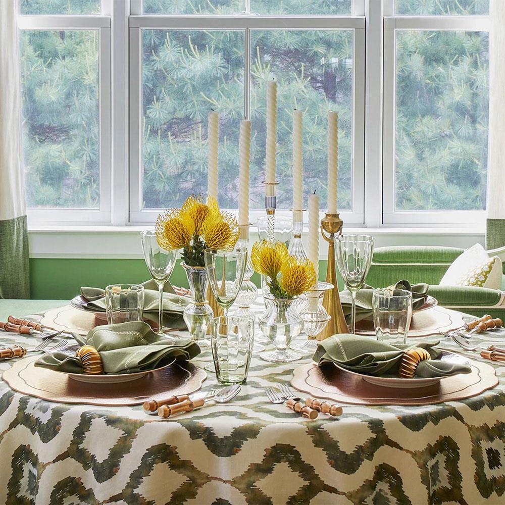 Fran Olive Linen Embroidered Trim Napkin - Set of 4|