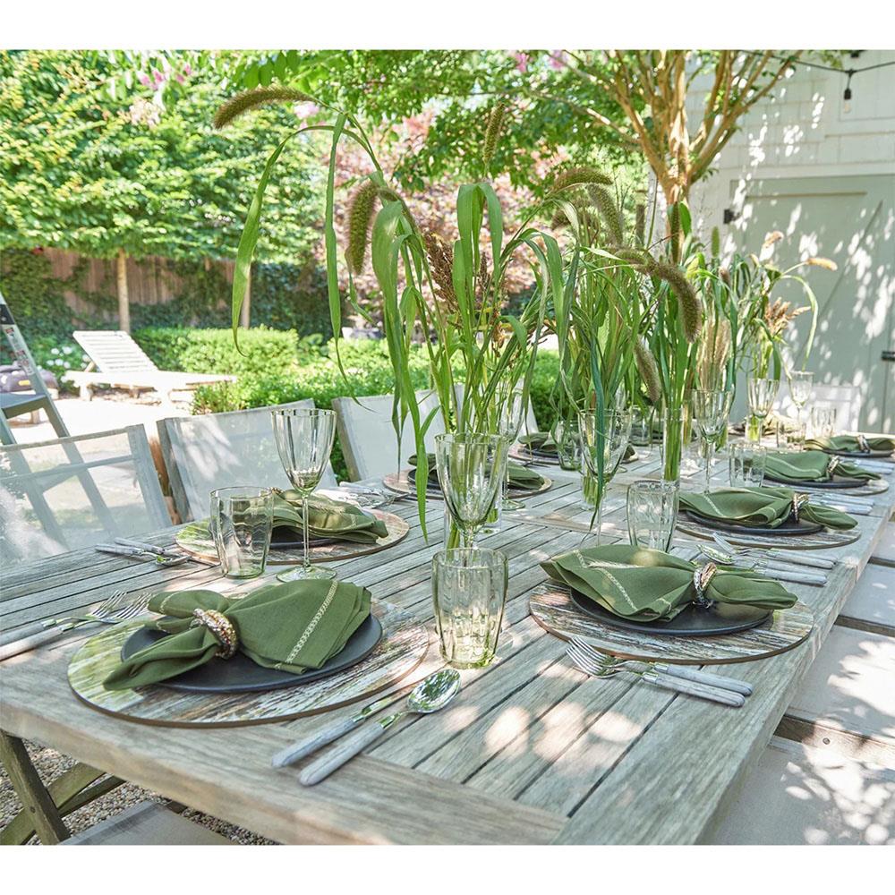 Fran Olive Linen Embroidered Trim Napkin - Set of 4|