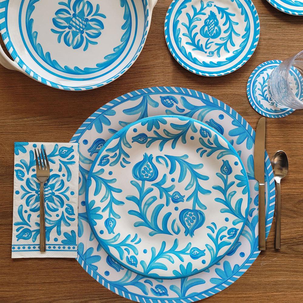 Sicily Global Bazaar Teal Melamine Floral Dinner Plate|