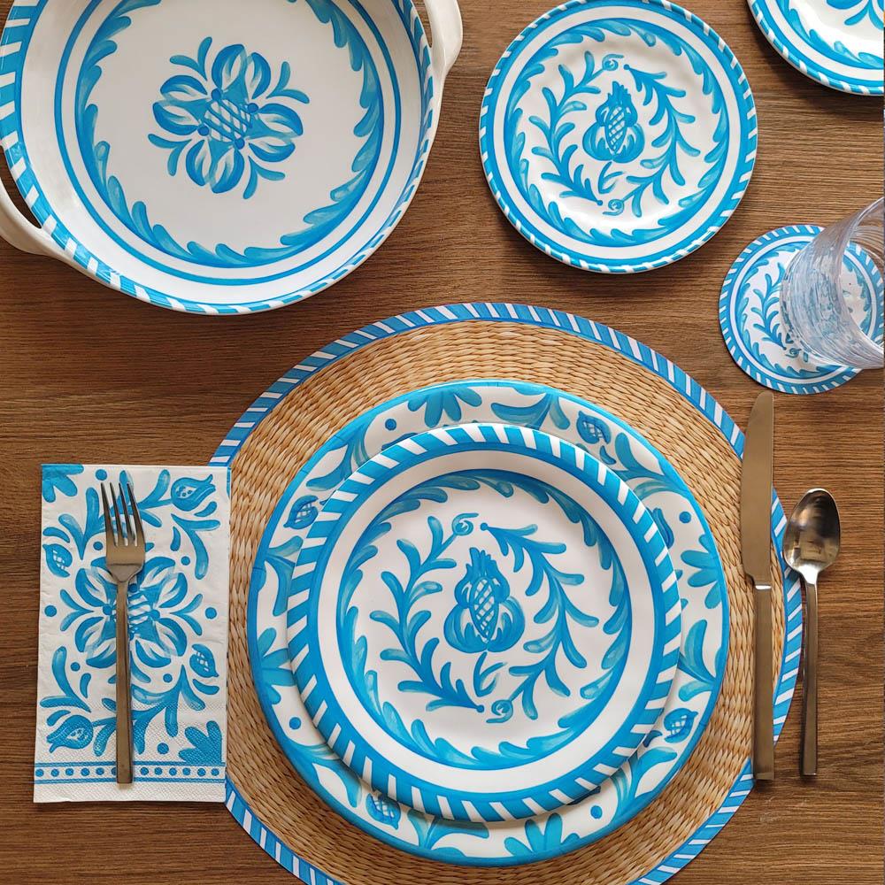 Sicily Global Bazaar Teal Melamine Floral Salad Plate|