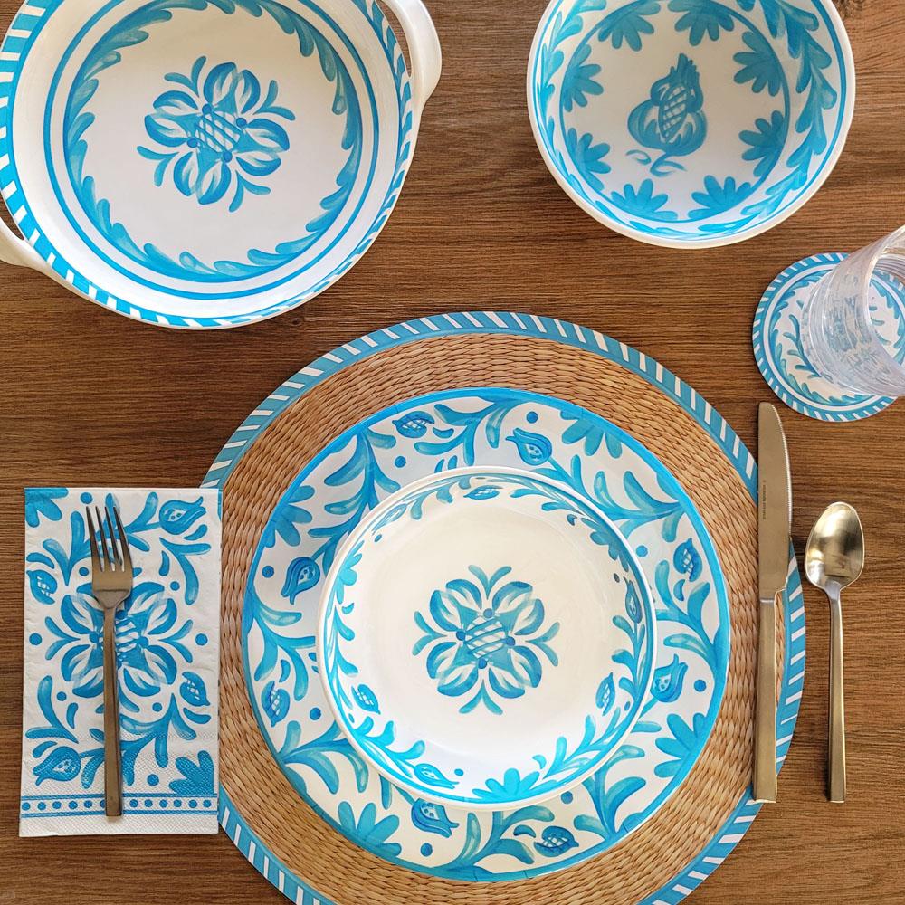 Sicily Global Bazaar Teal Melamine Floral Serving Bowl|