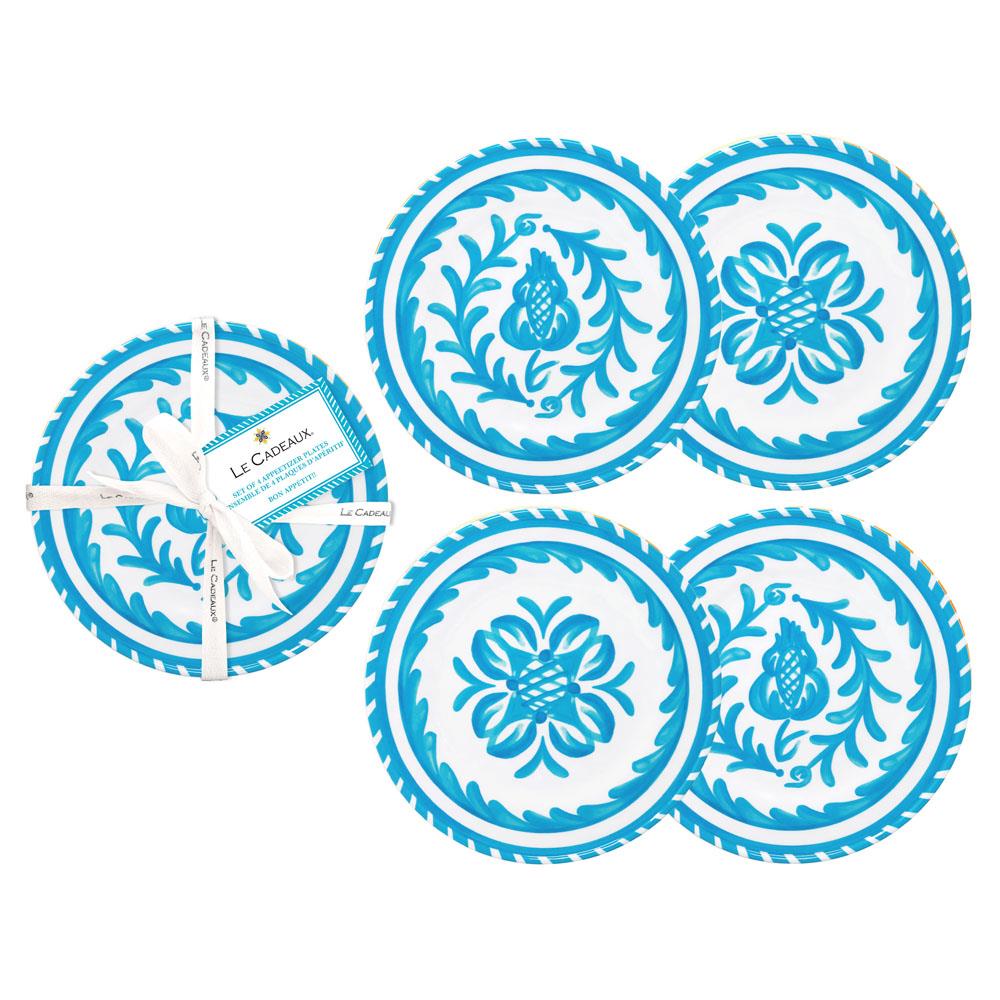 Sicily Global Teal Melamine Floral Appetizer Plate - Set of 4|