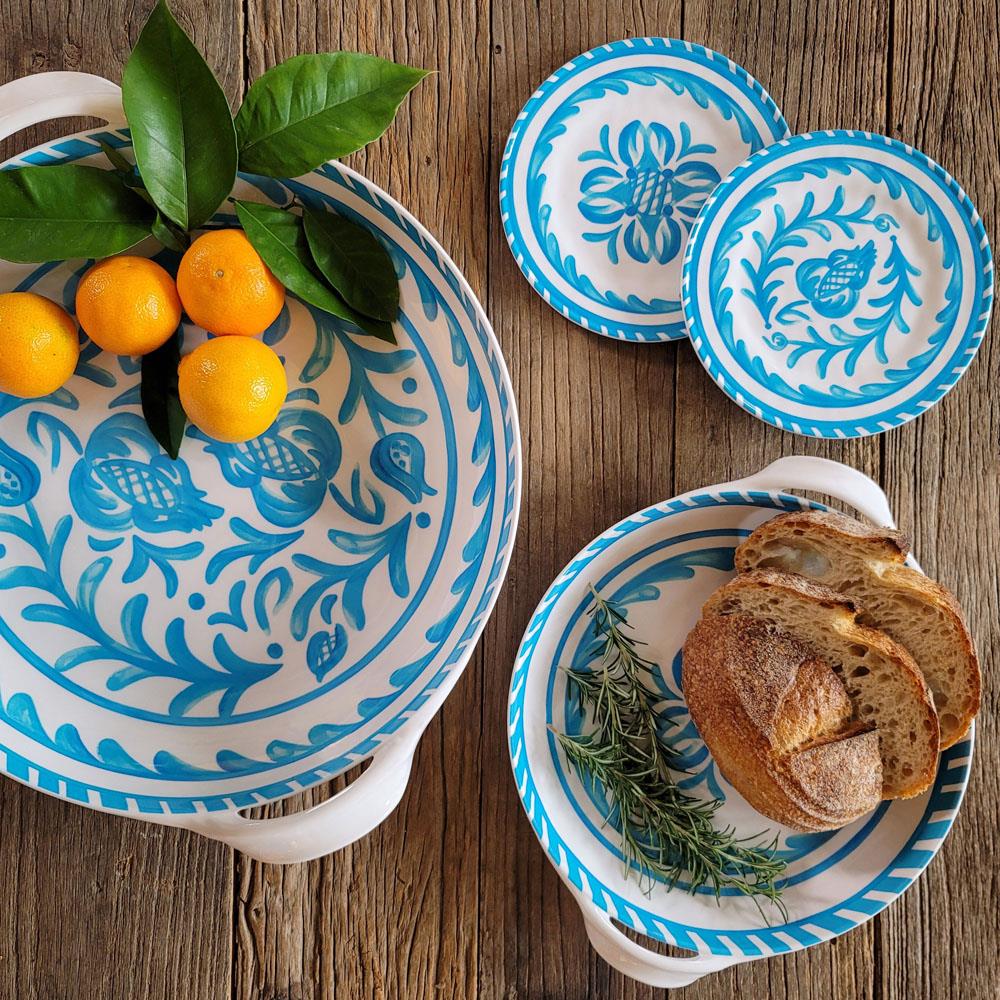 Sicily Global Teal Melamine Floral Appetizer Plate - Set of 4|