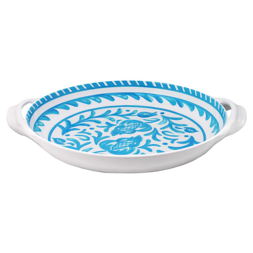 Sicily Global Bazaar Teal Melamine Floral Shallow Handled Bowl|