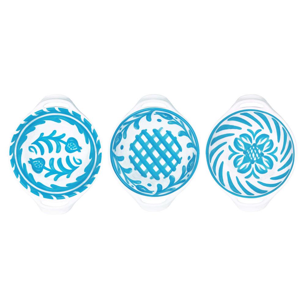 Sicily Global Teal Melamine Floral Mini Handled Bowl - Set of 3|