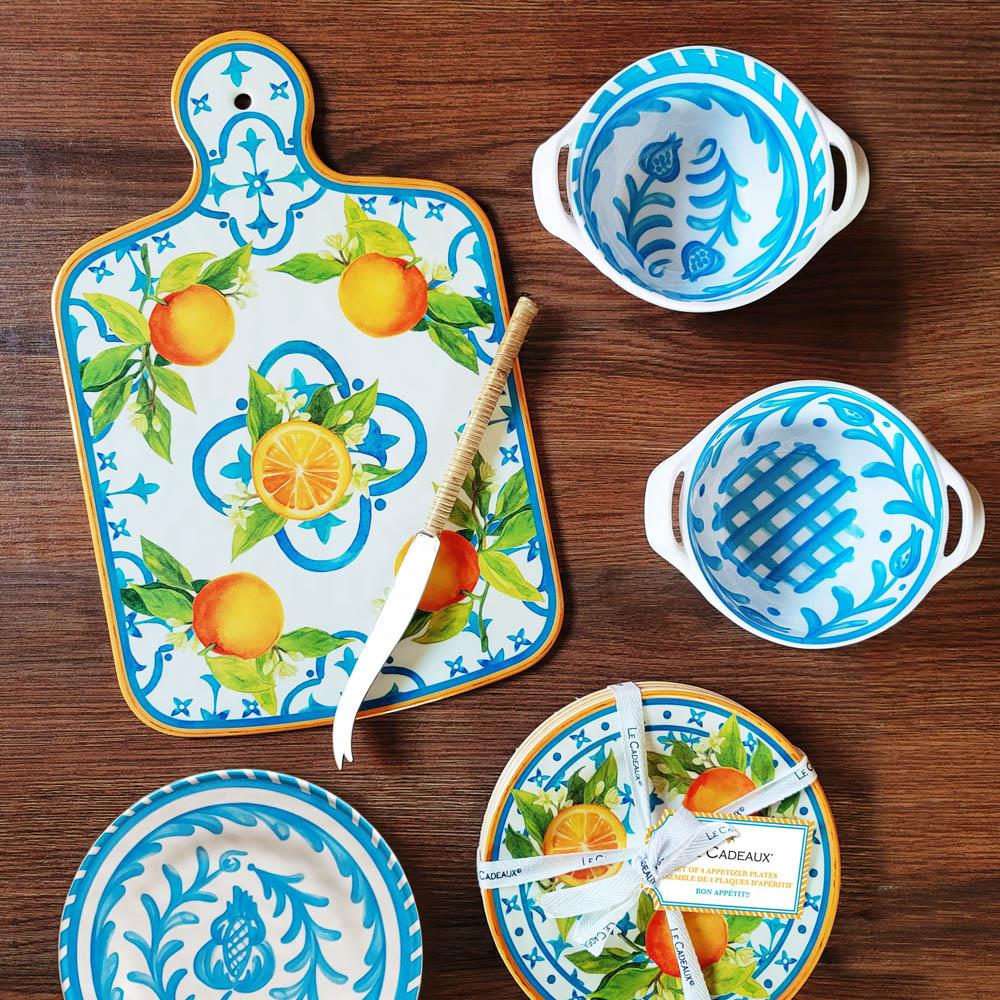 Sicily Global Teal Melamine Floral Mini Handled Bowl - Set of 3|