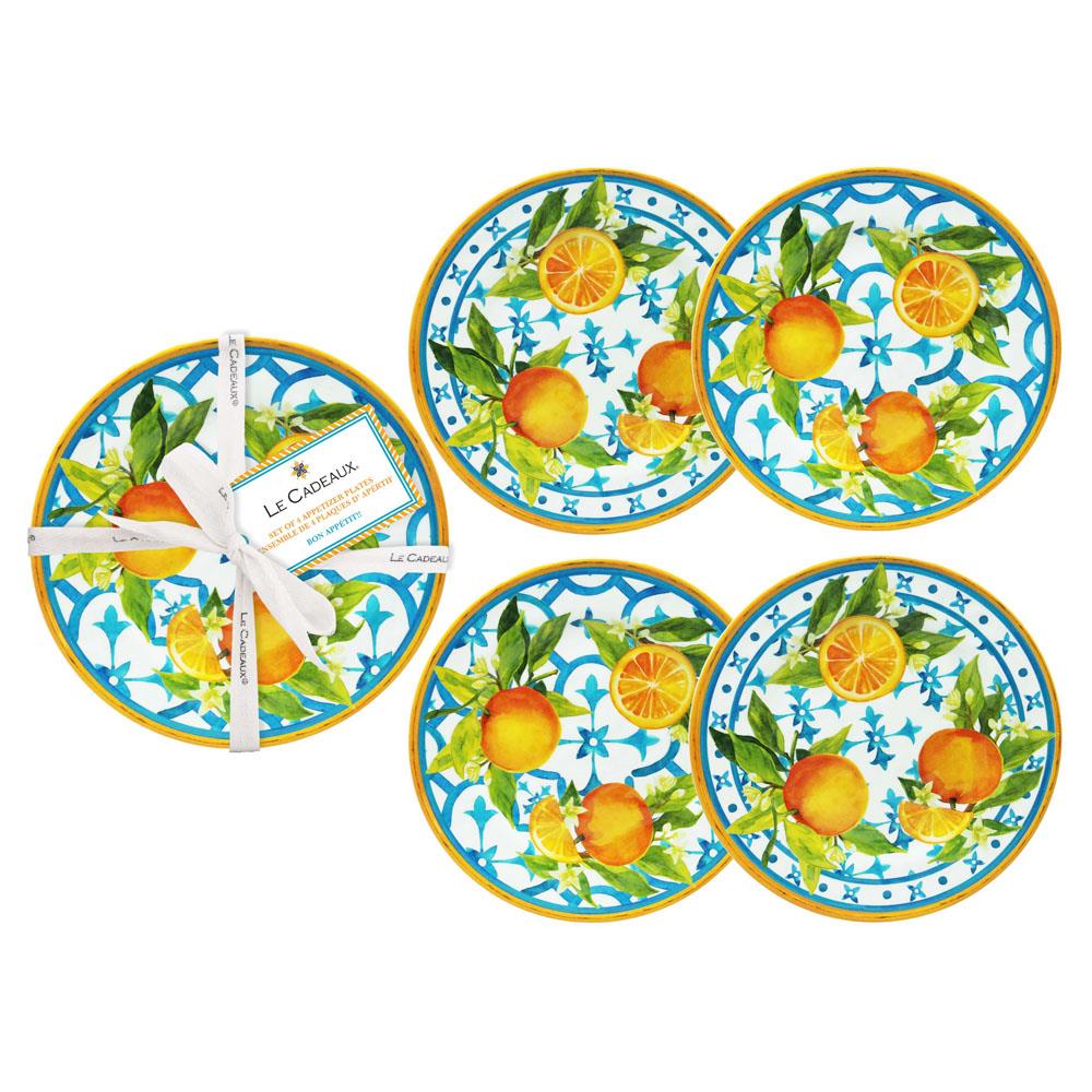 Valencia Global Orange Melamine Citrus Appetizer Plate - Set of 4
