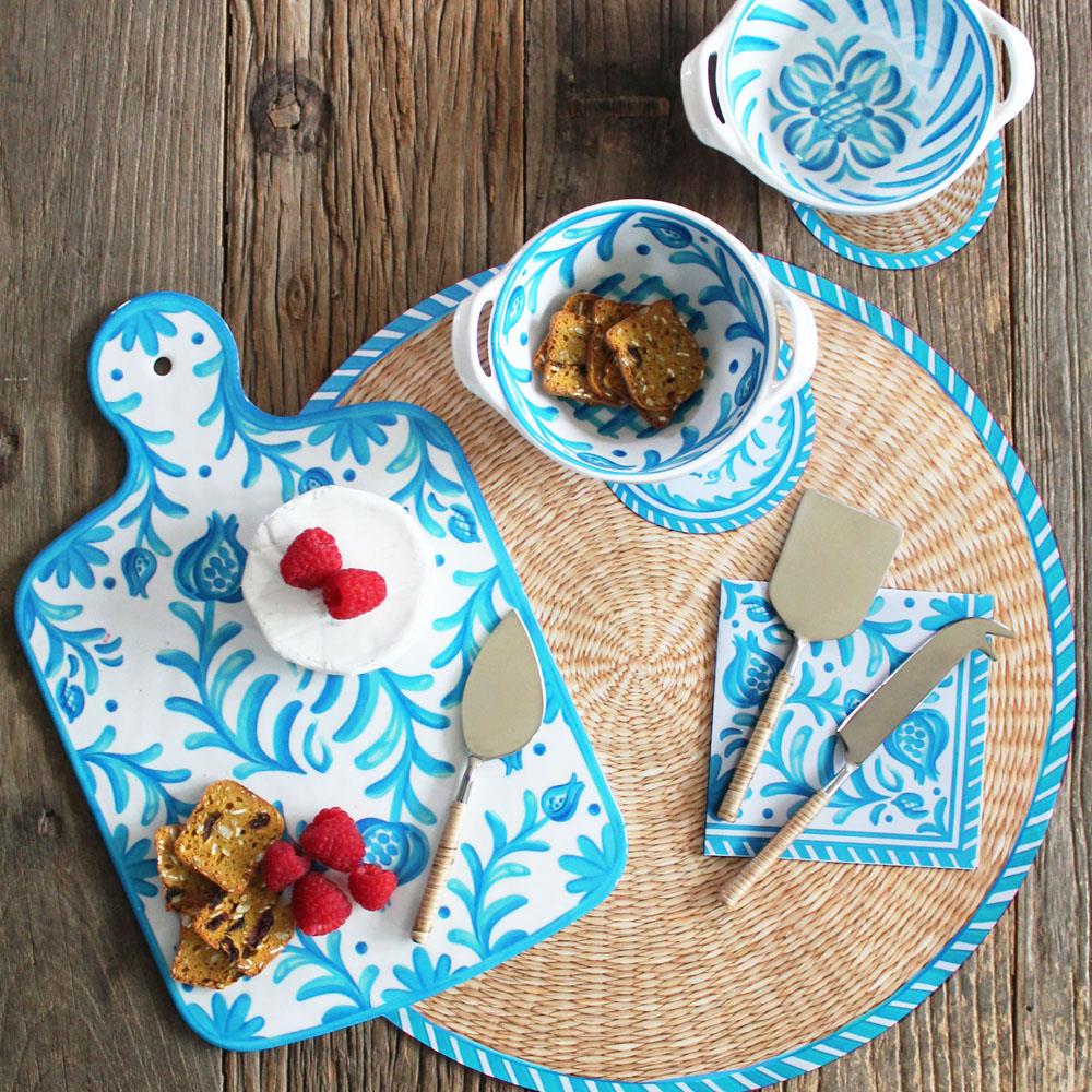 Sicily Global Teal Melamine Floral Cheeseboard Gift Set|