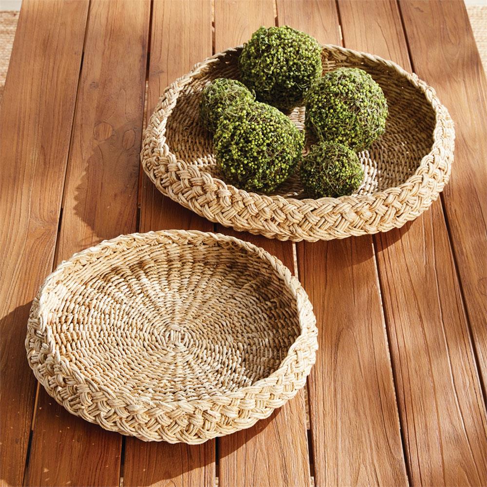 Liam Coastal Beach Natural Abaca Round Decorative Trays - Set of 2|