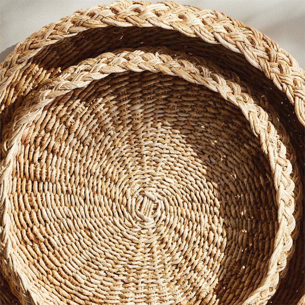 Liam Coastal Beach Natural Abaca Round Decorative Trays - Set of 2|