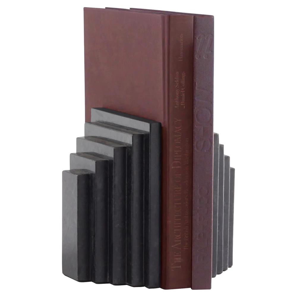 Elroe Modern Classic Black Marble Paneled Bookends|
