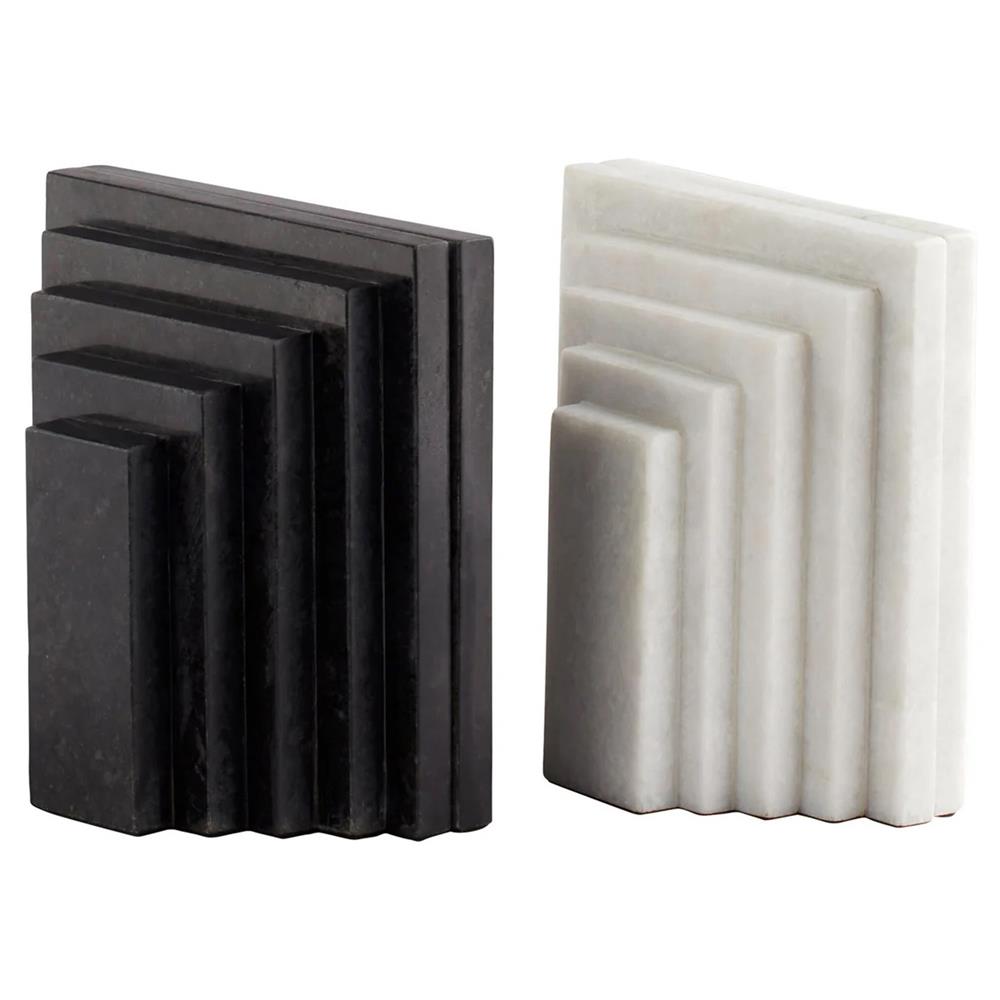 Elroe Modern Classic Black Marble Paneled Bookends|