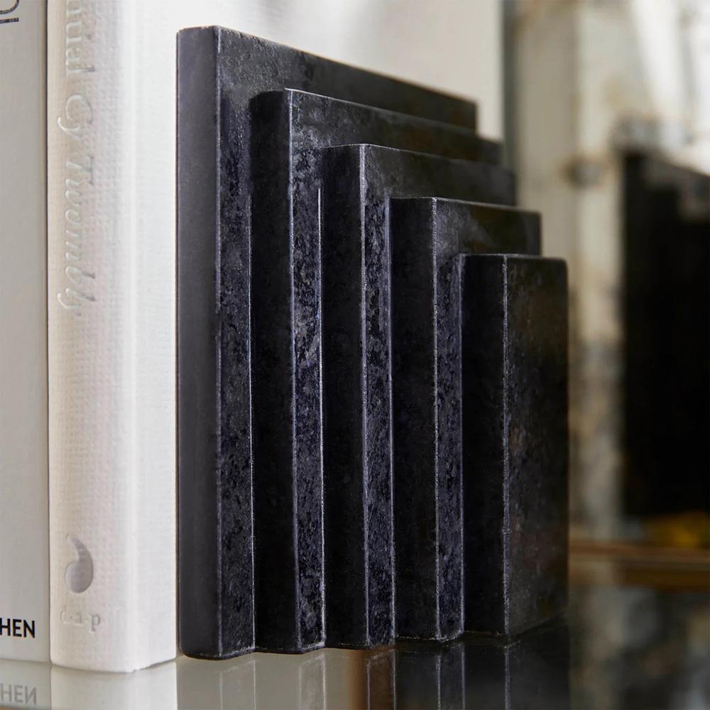Elroe Modern Classic Black Marble Paneled Bookends|