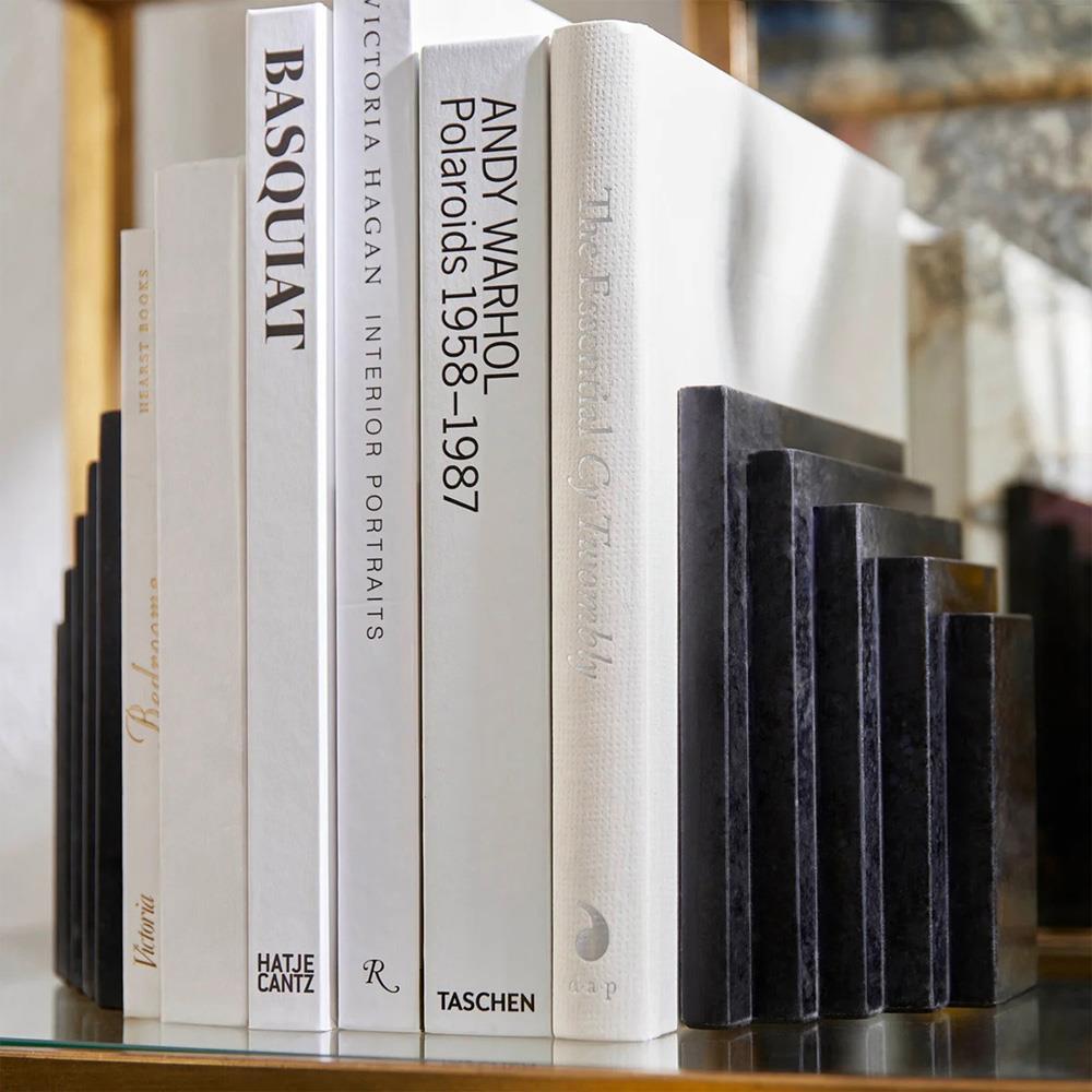 Elroe Modern Classic Black Marble Paneled Bookends|