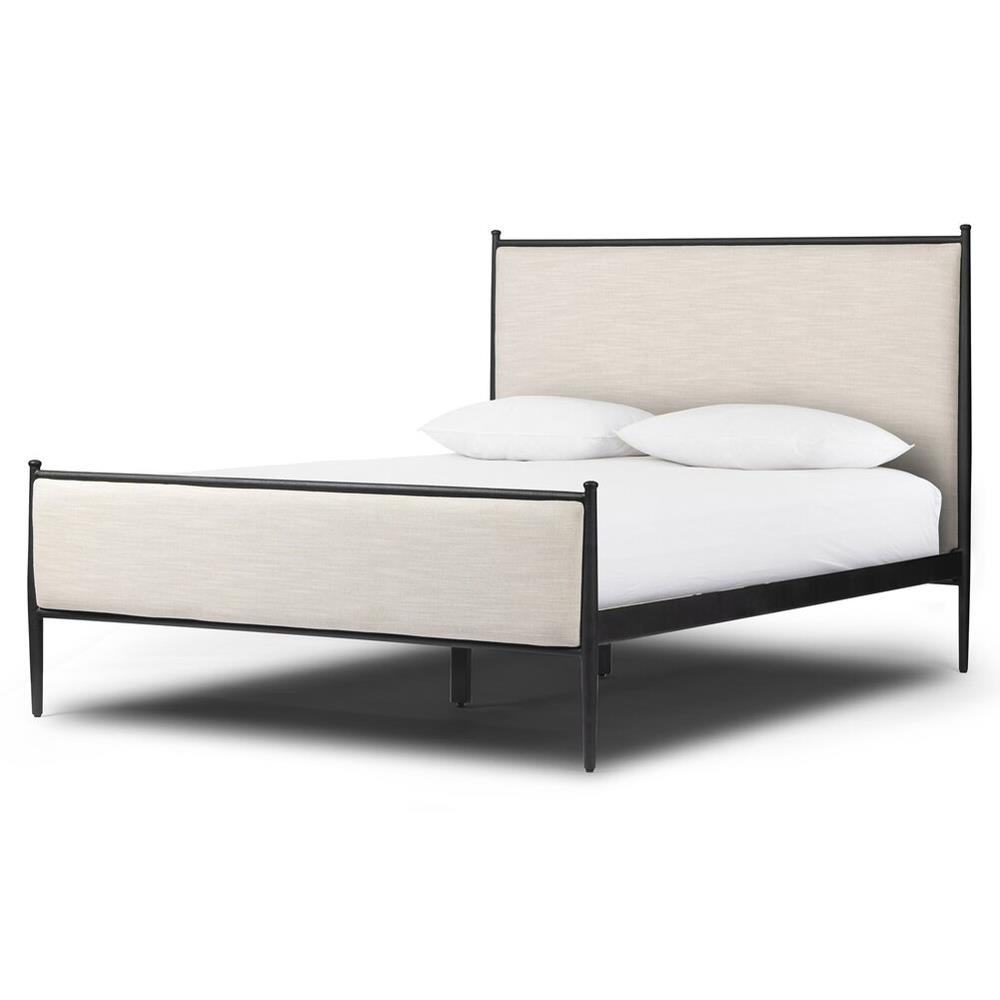Isabella Modern Classic Cream Upholstered Black Iron Bed - Queen|