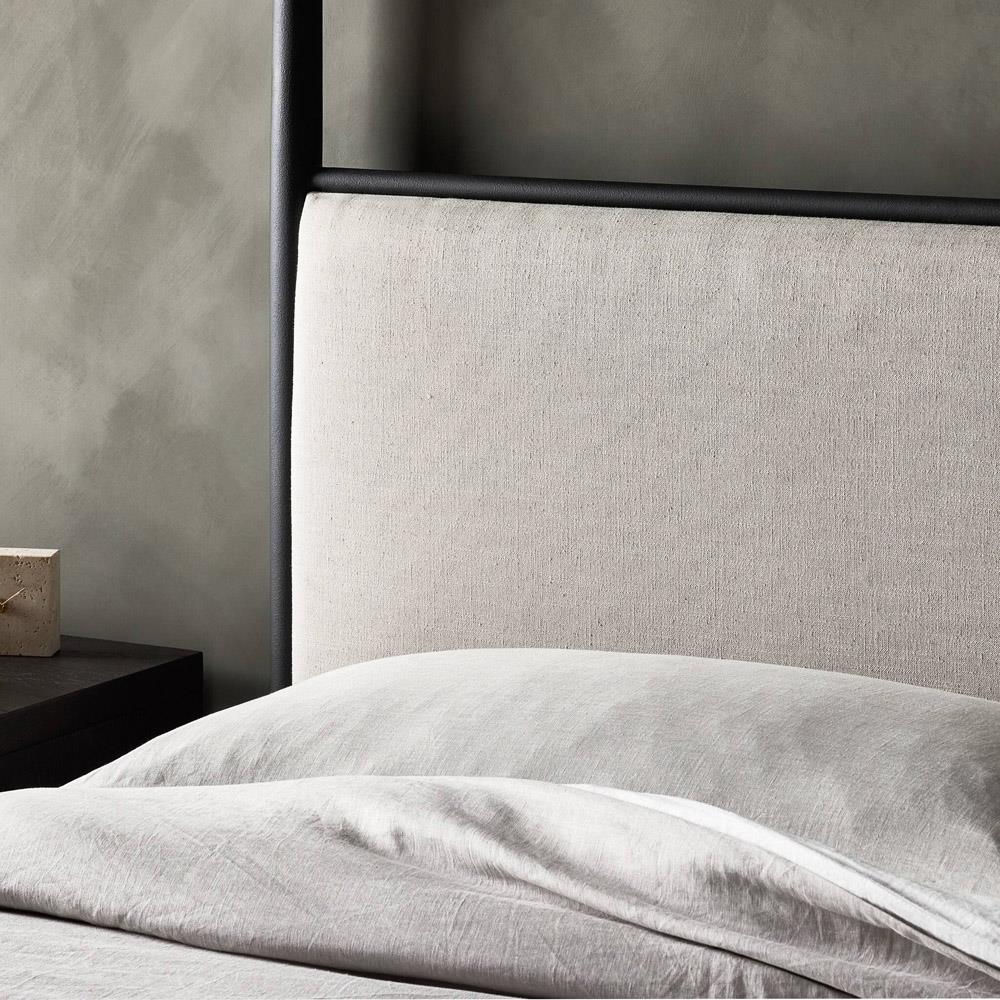 Isabella Modern Classic Cream Upholstered Black Iron Canopy Bed - Queen|