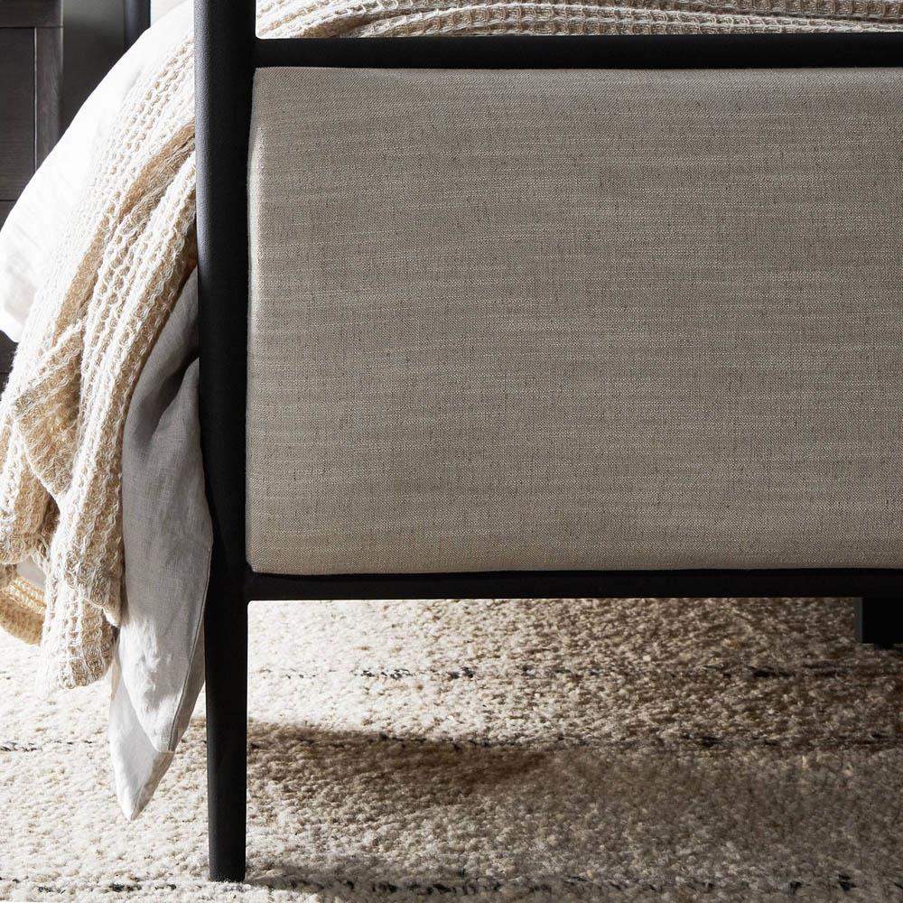 Isabella Modern Classic Cream Upholstered Black Iron Canopy Bed - Queen|
