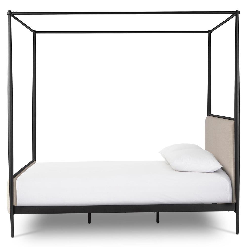 Isabella Modern Classic Cream Upholstered Black Iron Canopy Bed - Queen|