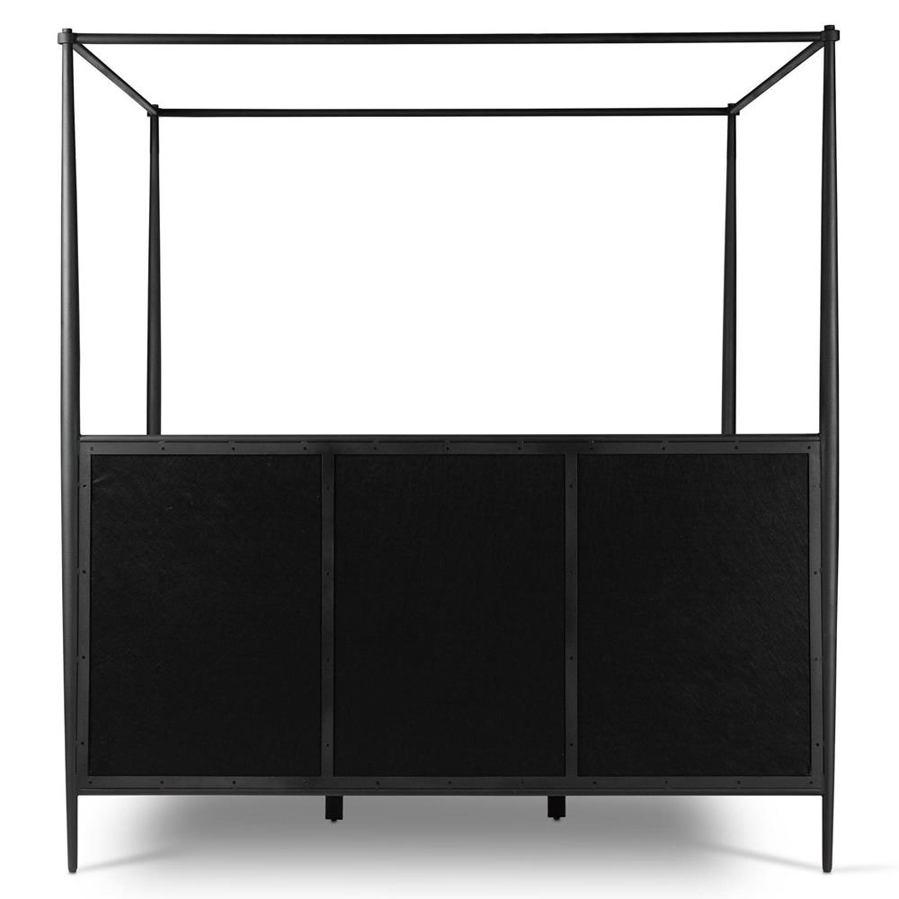 Isabella Modern Classic Cream Upholstered Black Iron Canopy Bed - Queen|