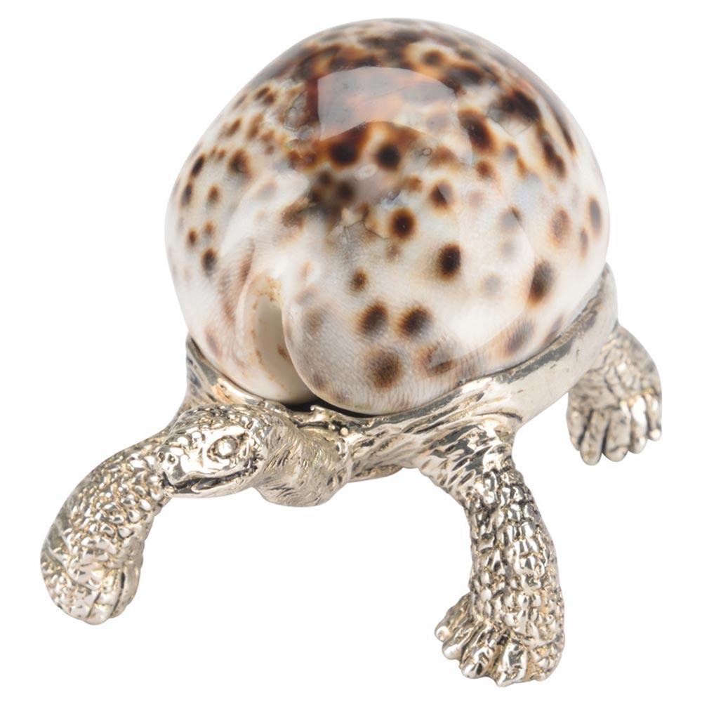 Charles Modern Silver Brass Brown Shell Turtle Paperweight|